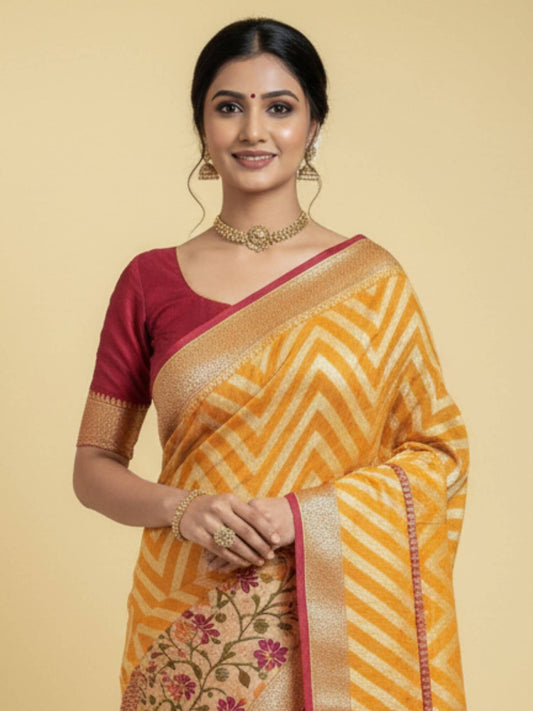 Dual Shade Pure Chiffon Neem Zari Banarasi Handwoven Saree