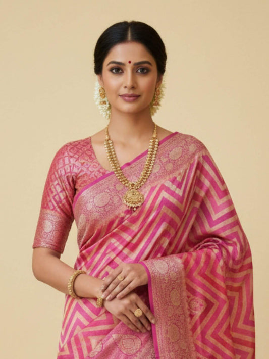 Multi Color Pure Chiffon Neem Zari Banarasi Handwoven Saree