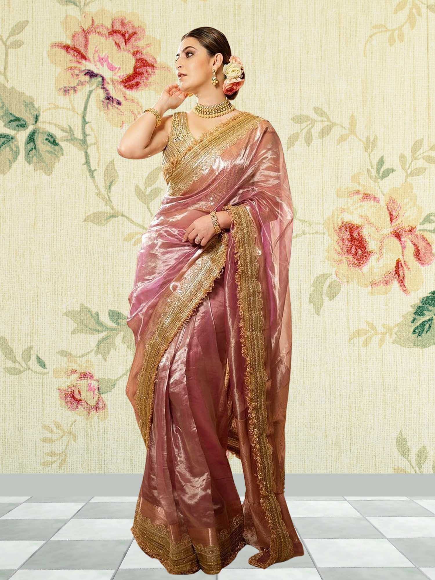 Shivaleeka Obero in Luxury Candy Floss Handwoven Banarasi Tissue Silk Saree - Full View