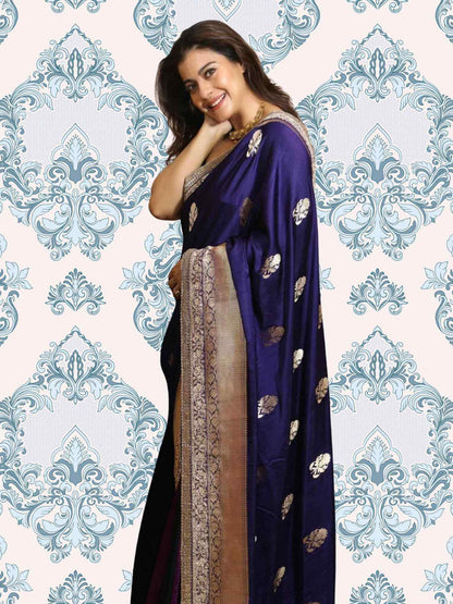 Kajol in Indigo Blue Mashruf Silk Kadhua Weaving Handwoven Banarasi Saree - Side View