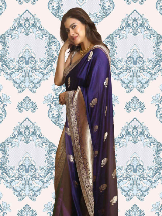 Kajol in Indigo Blue Mashruf Silk Kadhua Weaving Handwoven Banarasi Saree - Close-up