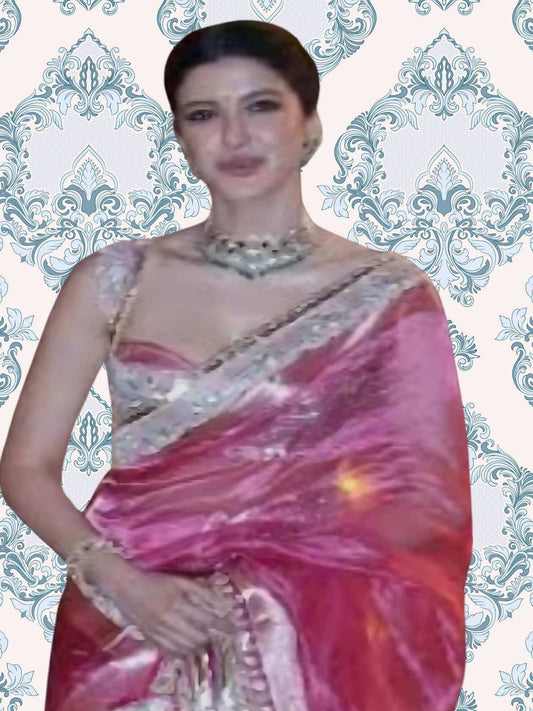 Shanaya Kapoor in Luxury Hot Pink Handwoven Banarasi Tissue Silk Saree - Close-up