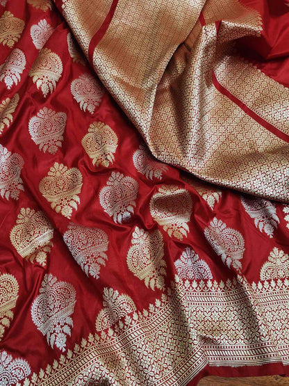 Maroon Katan Silk Water Zari Banarasi Handloom Saree Inspired by Raveena Tandon