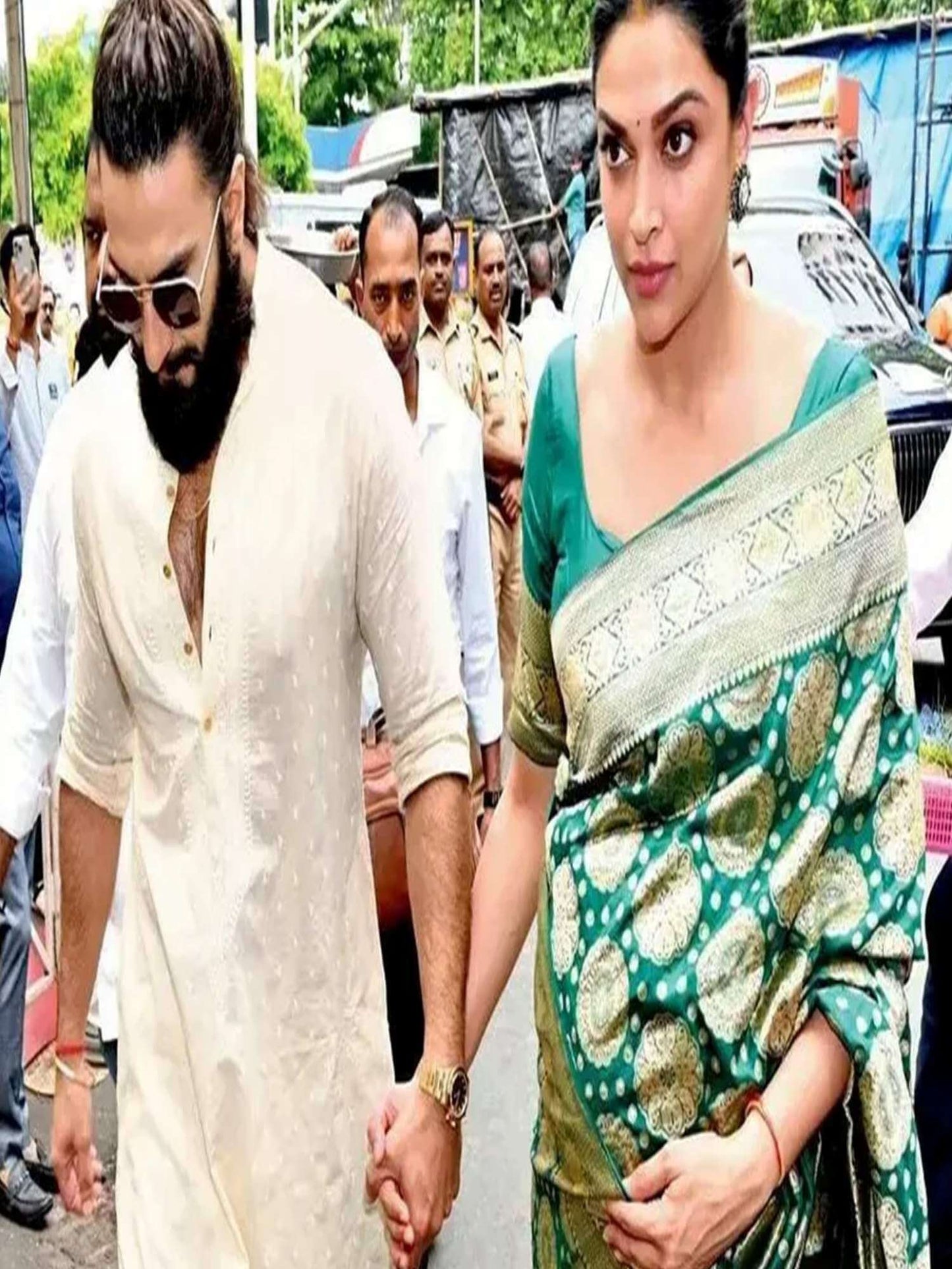 Castleton Green Katan Silk Water Zari Banarasi Handloom Saree Inspired by Deepika Padukone