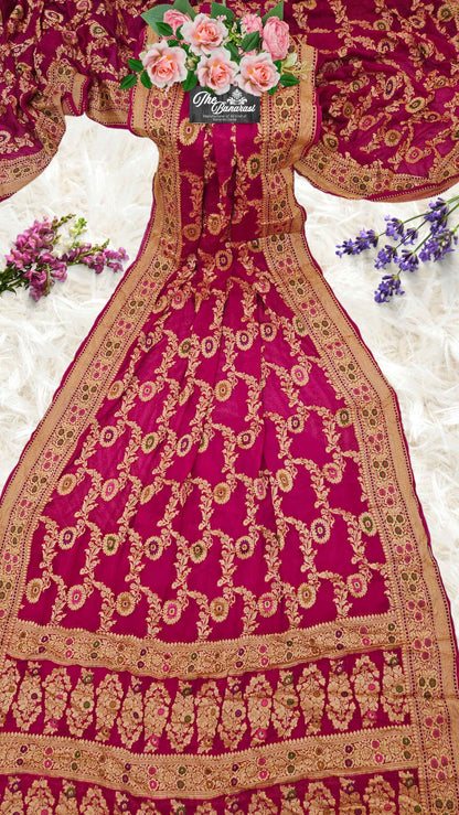 Magenta Pink Pure Chiffon Meenakari Banarasi Handloom Saree