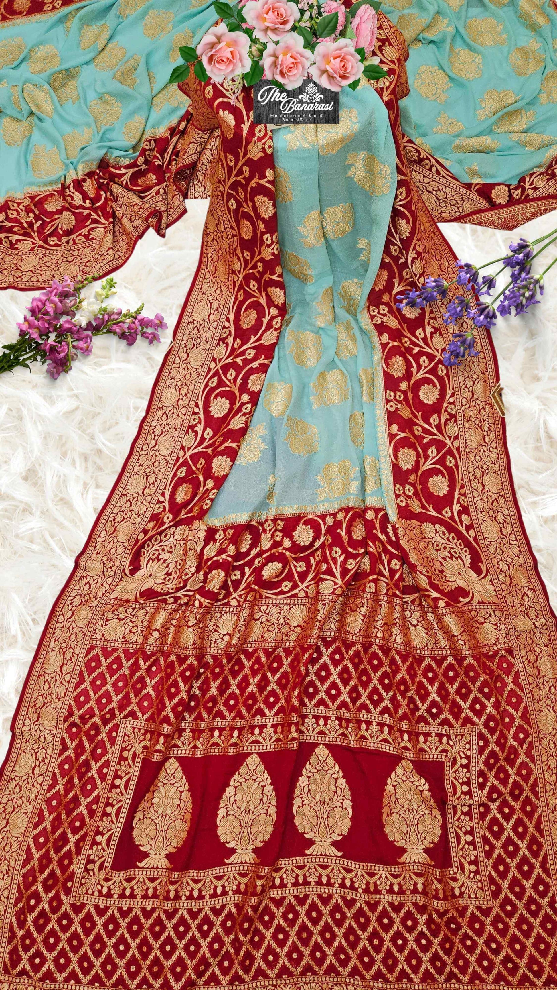 Lightweight Two Tone Handloom Chiffon Banarasi Saree with Gold Zari Work - Full View