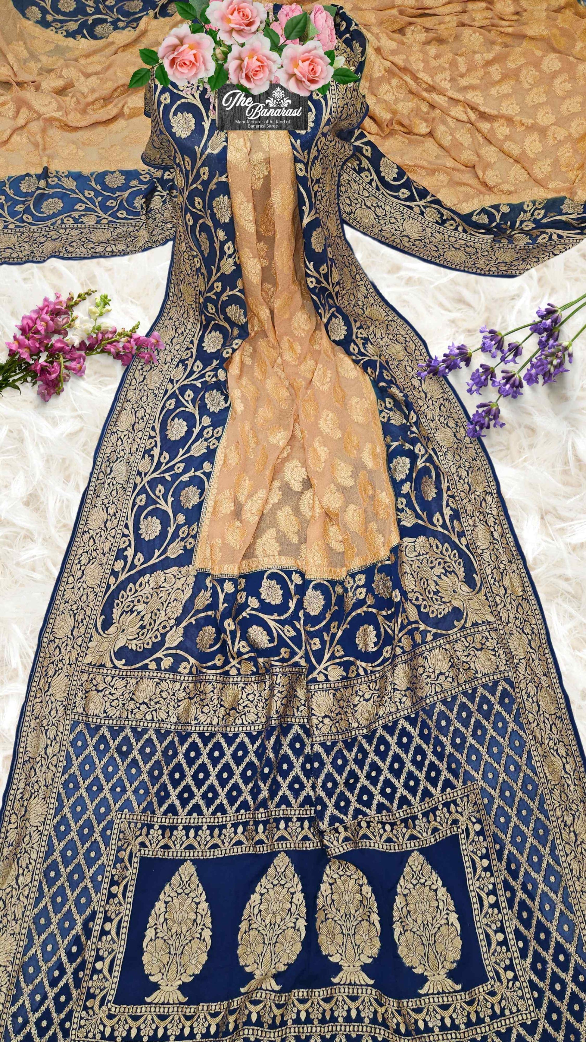 Lightweight Contrast Shade Handloom Chiffon Banarasi Saree with Gold Zari Work - Full View