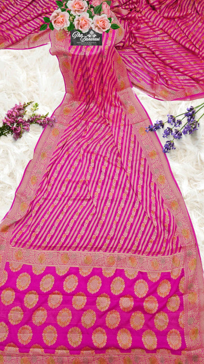 Bright Pink Pure Chiffon Banarasi Handloom Saree