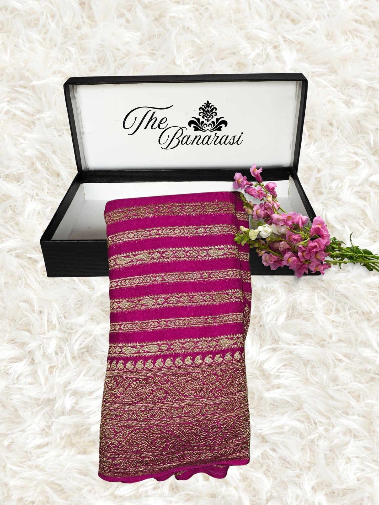 Magenta Khaddi Georgette Handwoven Banarasi Saree with Antique Zari Work - Partial View
