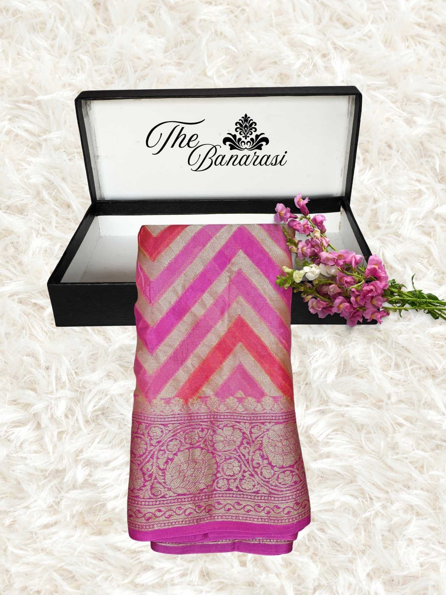Lightweight Multi Color Handloom Chiffon Banarasi Saree with Neem Zari Work - Partial View