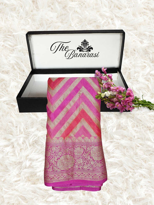 Lightweight Multi Color Handloom Chiffon Banarasi Saree with Neem Zari Work - Partial View