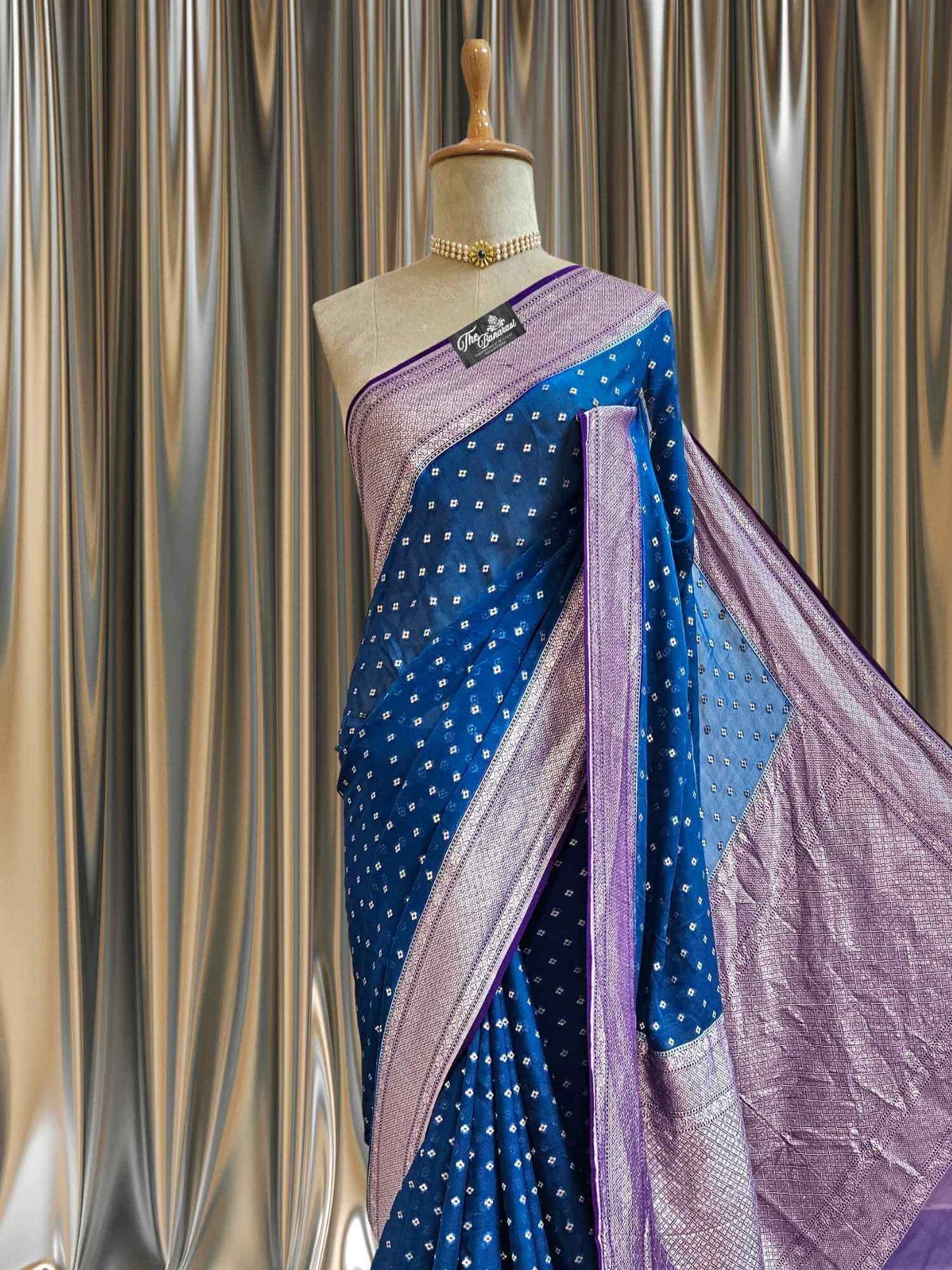 Royal Blue Khaddi Georgette Water Zari Banarasi Handloom Saree