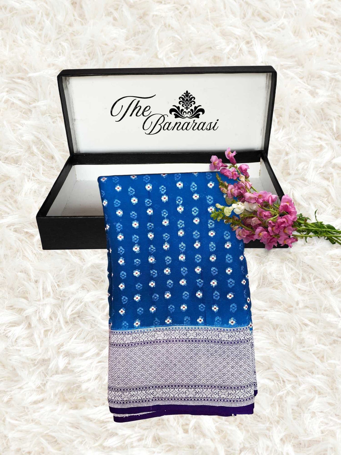 Royal Blue Khaddi Georgette Water Zari Banarasi Handloom Saree