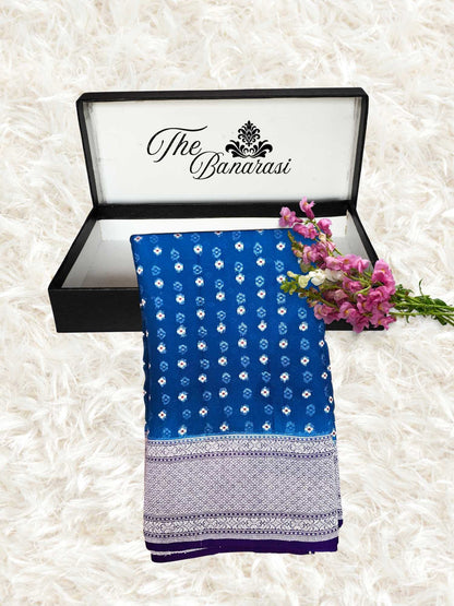 Royal Blue Khaddi Georgette Water Zari Banarasi Handloom Saree