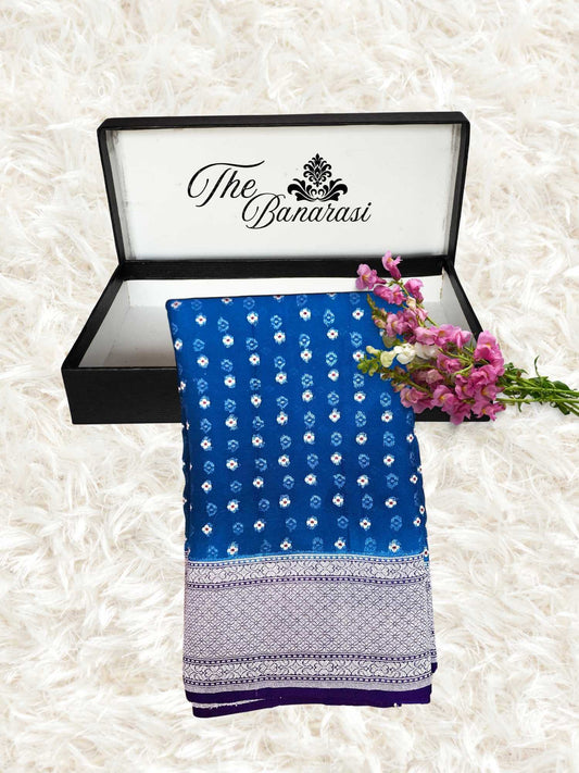 Royal Blue Khaddi Georgette Water Zari Banarasi Handloom Saree