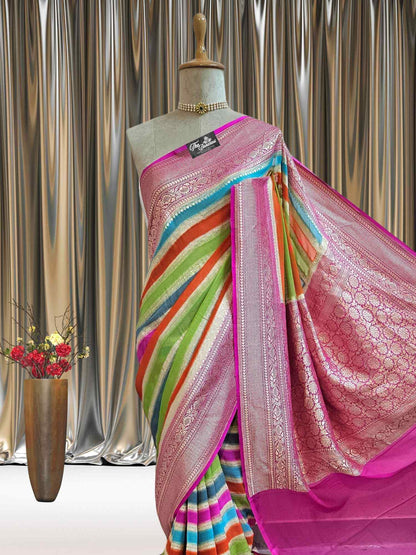 Multi Color Khaddi Georgette Water Zari Banarasi Handloom Saree