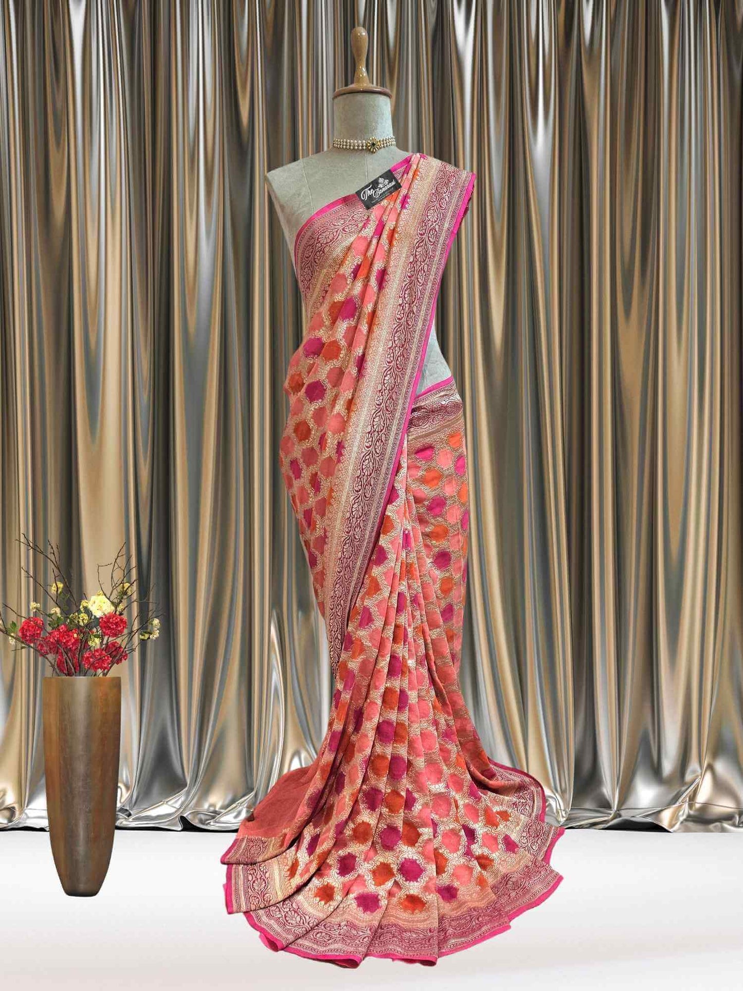 Multi Color Khaddi Georgette Water Zari Banarasi Handloom Saree
