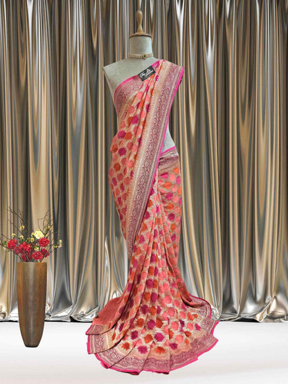 Multi Color Khaddi Georgette Water Zari Banarasi Handloom Saree