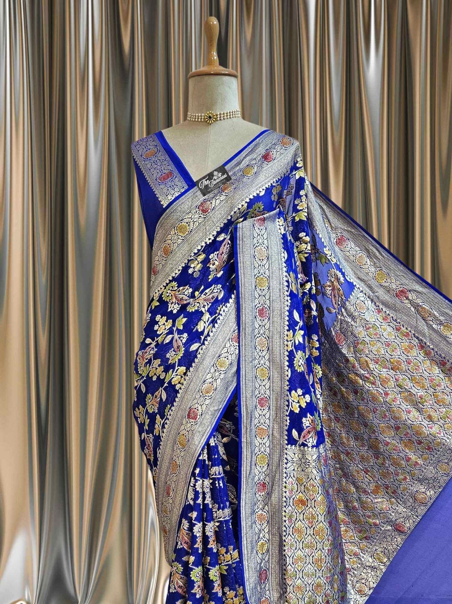 Royal Blue Khaddi Georgette Water Zari Banarasi Handloom Saree