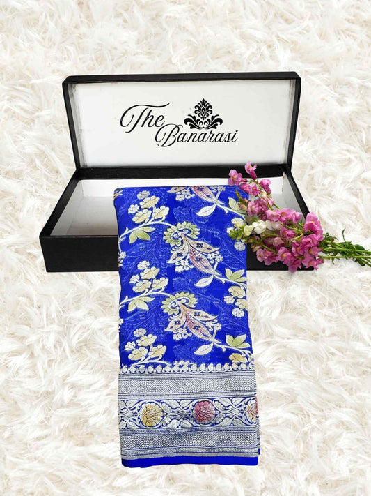 Royal Blue Khaddi Georgette Water Zari Banarasi Handloom Saree