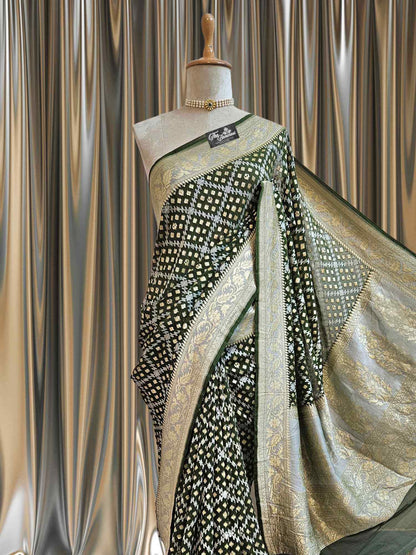 Olive Green Khaddi Georgette Water Zari Banarasi Handloom Saree