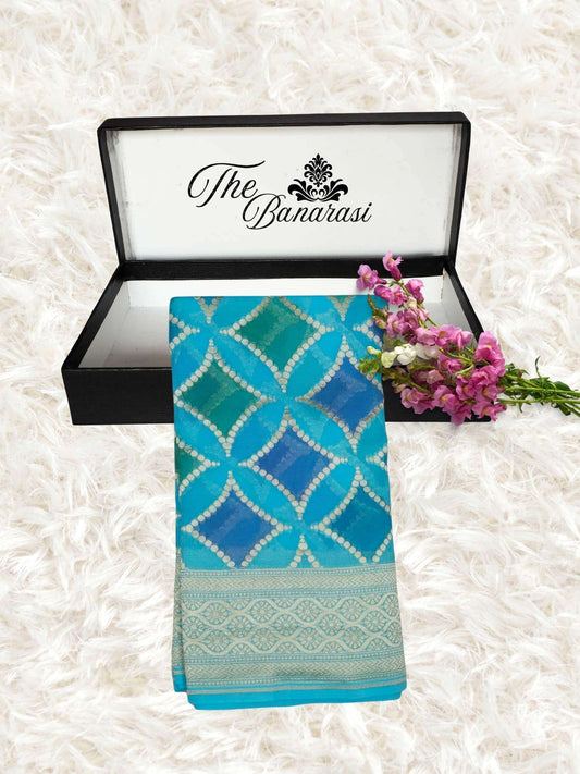Sky Blue Georgette Water Zari Banarasi Handloom Saree