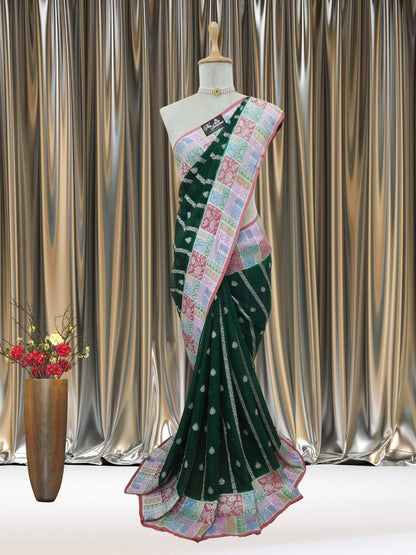 Forest Green Khaddi Georgette Water Zari Banarasi Handloom Saree