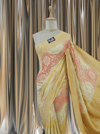 Multi-hued Khaddi Georgette Water Zari Banarasi Handloom Saree