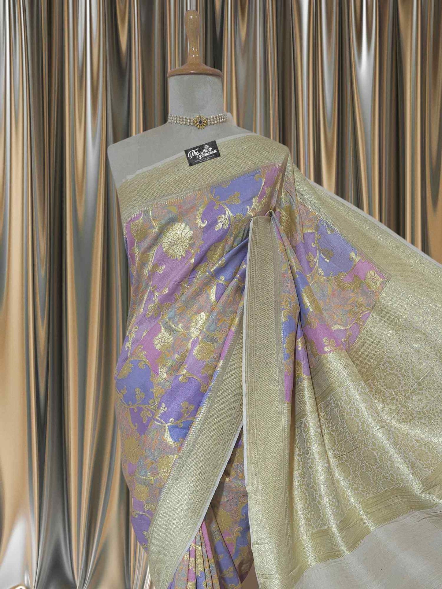 Multi-Color Pure Tussar Georgette Hand Brush Design Banarasi Handloom Saree