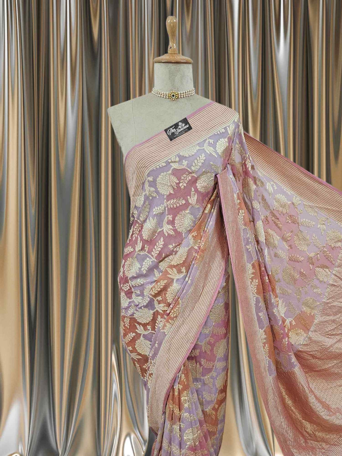 Multi Color Khaddi Georgette Water Zari Banarasi Handloom Saree