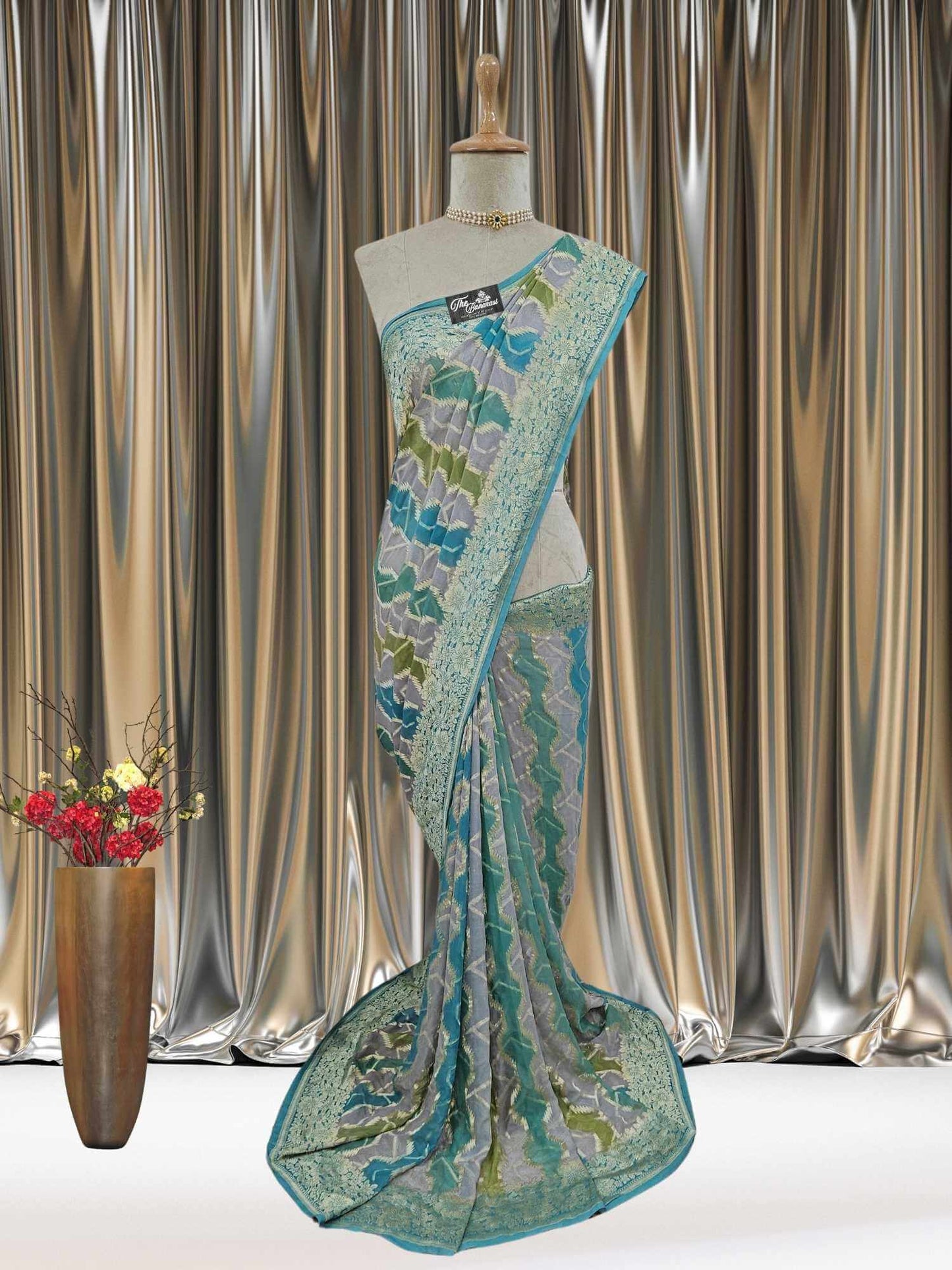 Colorful Khaddi Georgette Water Zari Banarasi Handloom Saree