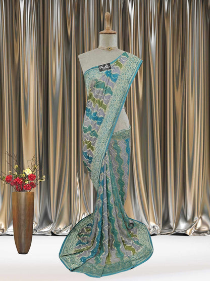 Colorful Khaddi Georgette Water Zari Banarasi Handloom Saree