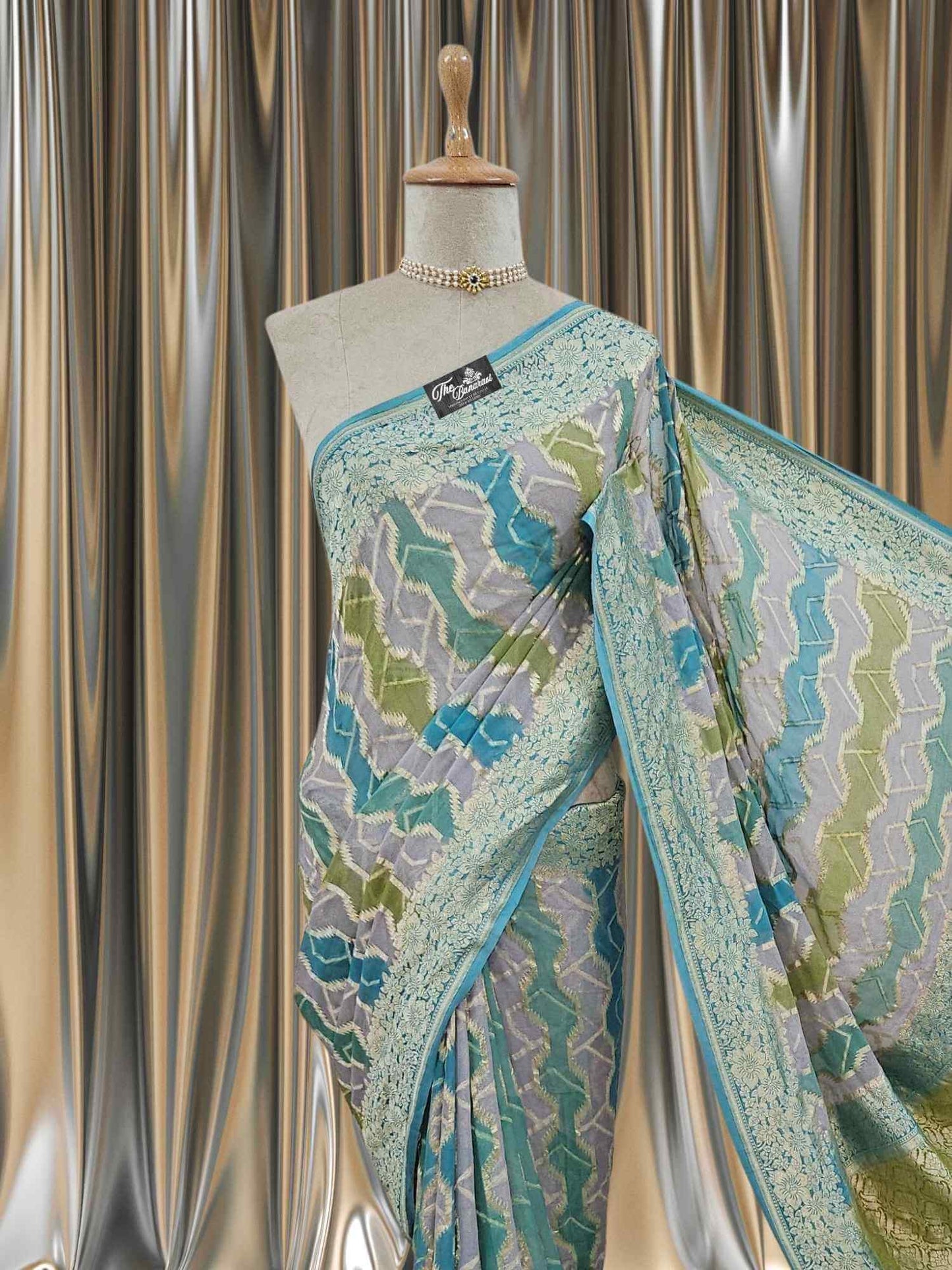 Colorful Khaddi Georgette Water Zari Banarasi Handloom Saree