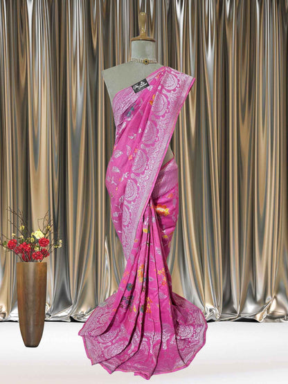 Ballet Slipper Pink Pure Tussar Georgette Meenakari Design Banarasi Handloom Saree