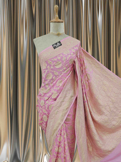 Baby Pink Khaddi Georgette Water Zari Banarasi Handloom Saree