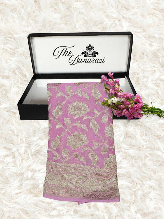 Baby Pink Khaddi Georgette Water Zari Banarasi Handloom Saree