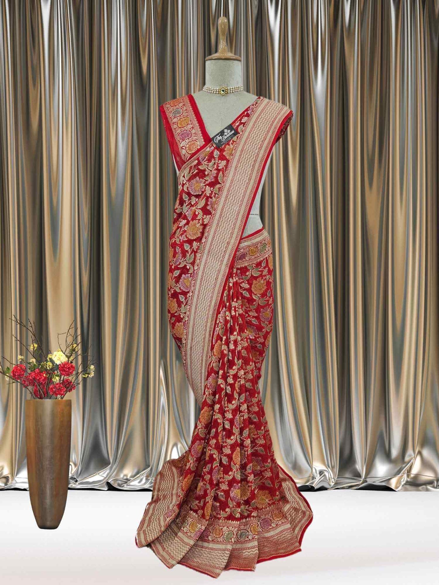 Red Khaddi Georgette Water Zari Banarasi Handloom Saree
