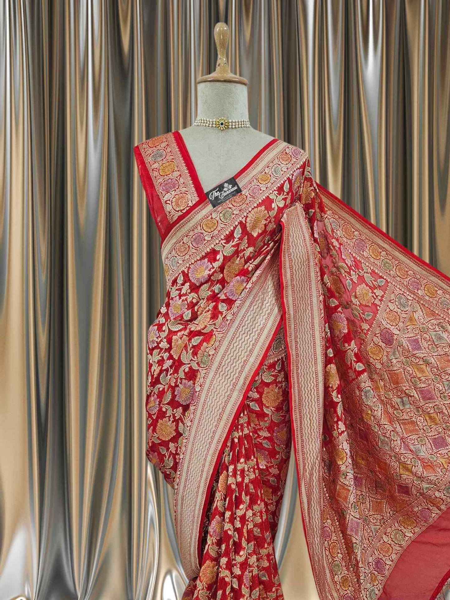 Red Khaddi Georgette Water Zari Banarasi Handloom Saree