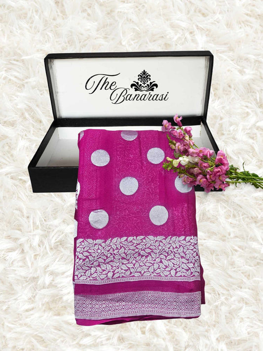 Rouge Pink Khaddi Georgette Water Zari Banarasi Handloom Saree