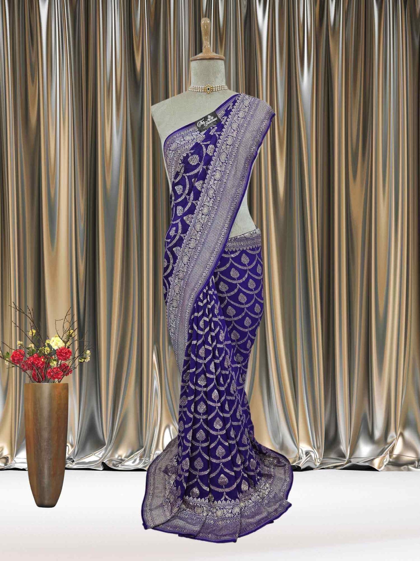 Berry Blue Khaddi Georgette Water Zari Banarasi Handloom Saree