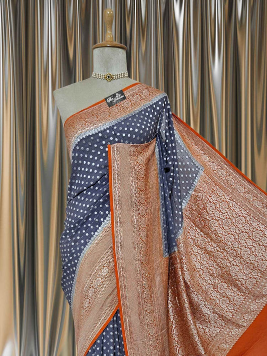 Two-tone Khaddi Georgette Water Zari Banarasi Handloom Saree