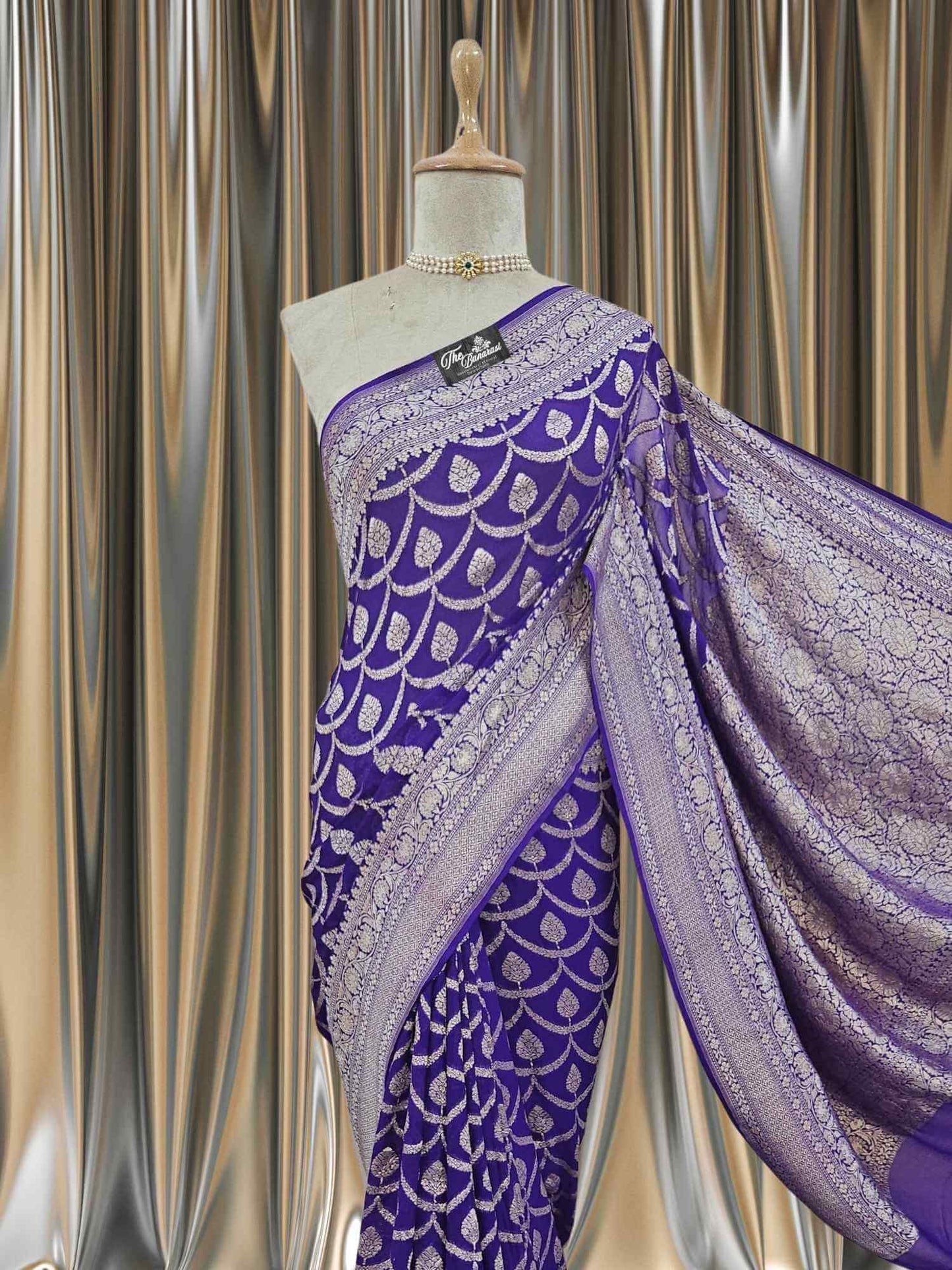 Berry Blue Khaddi Georgette Water Zari Banarasi Handloom Saree