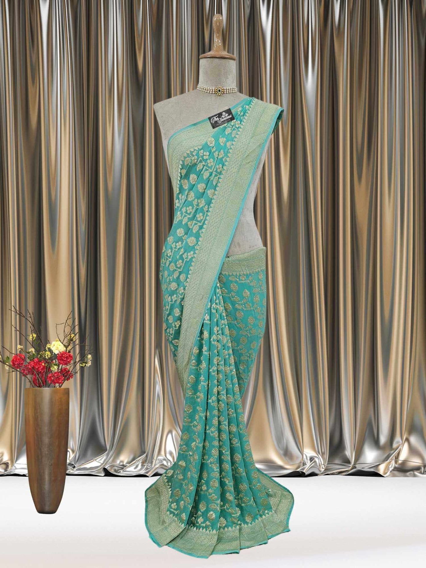 Arctic Blue Khaddi Georgette Water Zari Banarasi Handloom Saree