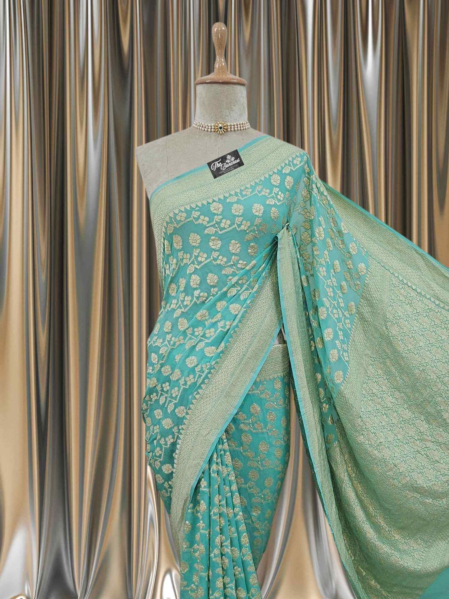 Arctic Blue Khaddi Georgette Water Zari Banarasi Handloom Saree