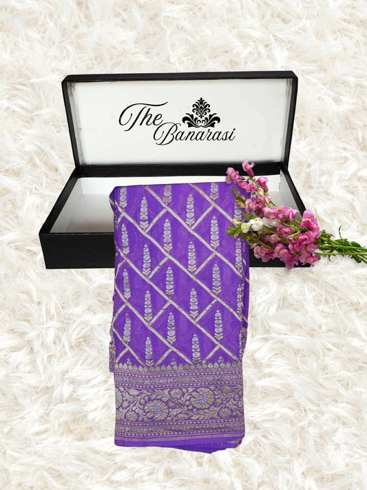 Lilac Color Khaddi Georgette Water Zari Banarasi Handloom Saree