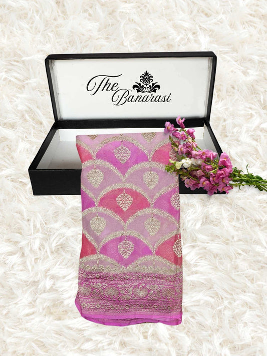 Light Pink Khaddi Georgette Water Zari Banarasi Handloom Saree