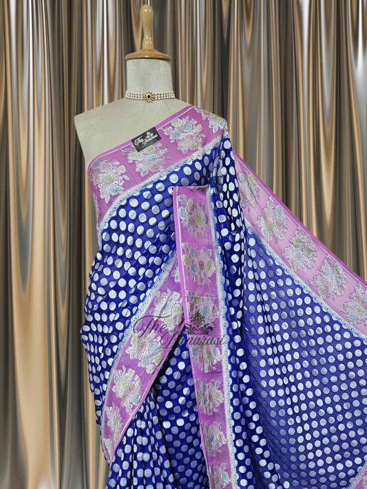 Royal Blue Khaddi Georgette Hand Brush Water Zari Banarasi Handloom Saree