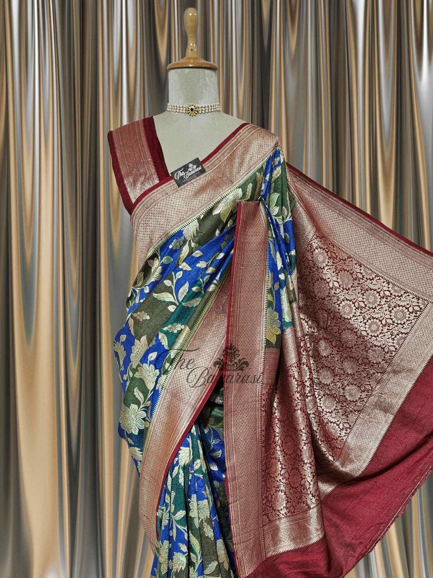 Multi-hued Pure Tussar Georgette Hand Brush Design Banarasi Handloom Saree
