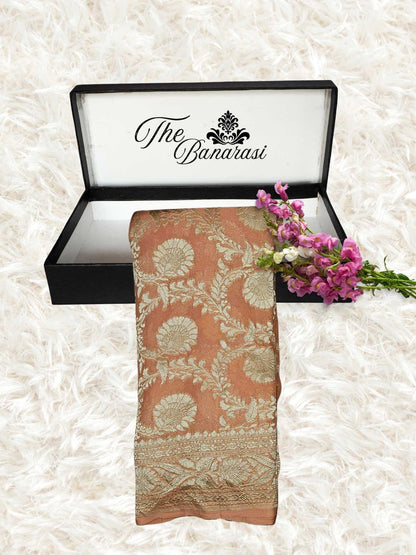 Sandstone Color Khaddi Georgette Water Zari Banarasi Handloom Saree
