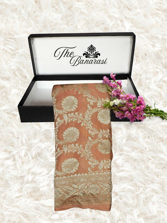 Sandstone Color Khaddi Georgette Water Zari Banarasi Handloom Saree